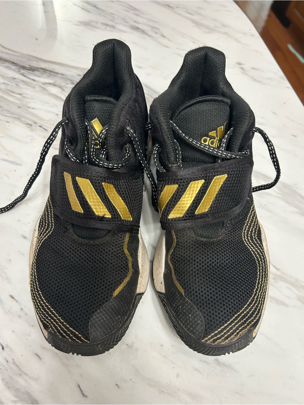 adidas Kids Black and Gold Hook-and-Loop Sneakers